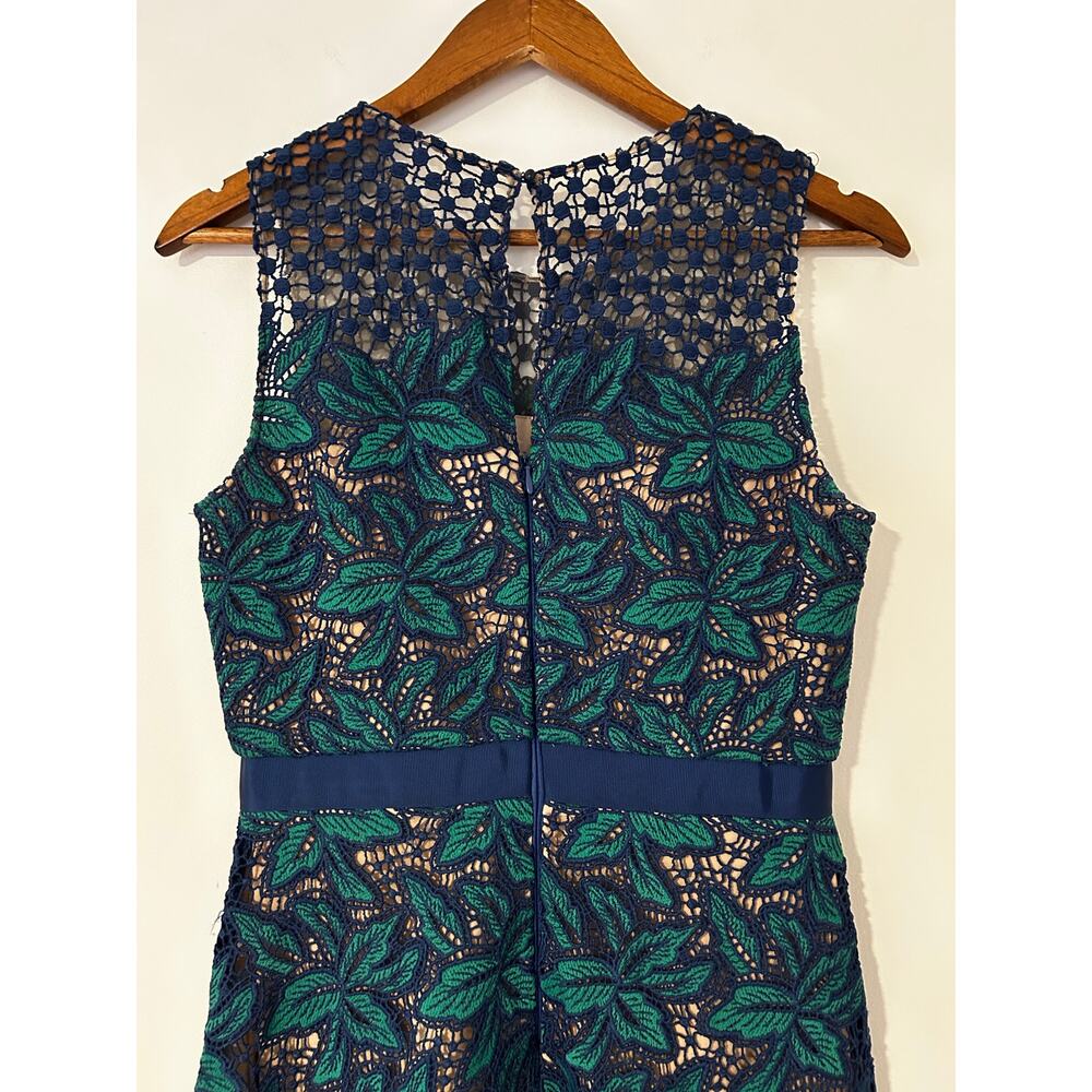 Badgley Mischka Belle by Deanndra Emerald Green Navy Blue Dress Lace A-line US 6 - Picture 8 of 10